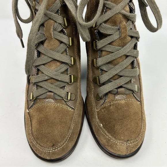 Aerosoles Macaroon Brown Suede Leather Lace Up Wedge Ankle Boots Size 7 - Picture 6 of 14